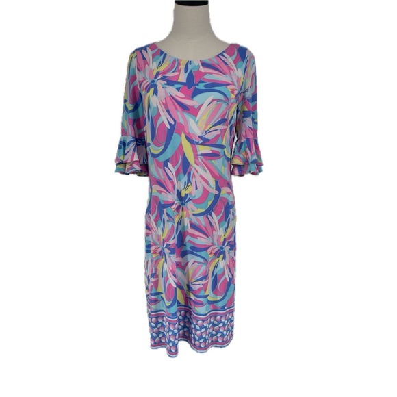 Pappagallo Dresses & Skirts - Pappagallo Colorful Pastel Cactus Rose Ruffled Half Sleeve Mini Dress Size S